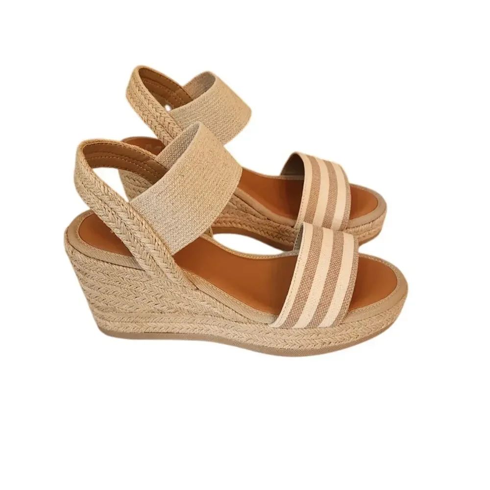 MIA Brittni Natural Multi Spring Espadrille Style Heel Resort Vacation 7M